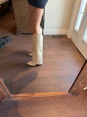 Tall Cream Knee-High Pointed-Toe Women's Boots